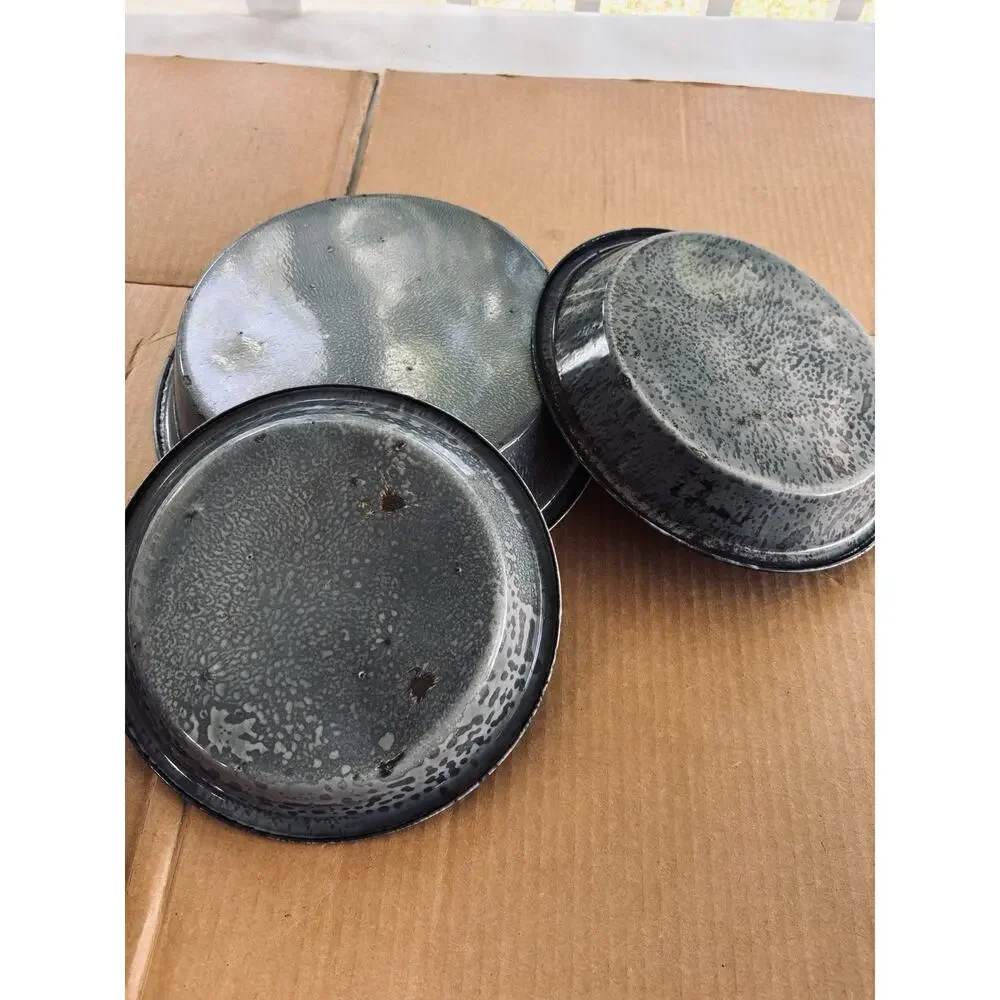 Vintage Gray Swirl Speckled Graniteware Enamelware Pie Pans Colanders Lot 6